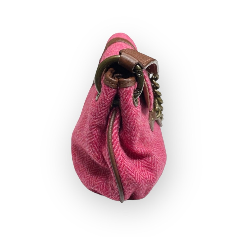 J Crew ᪥ Tweed Antique Gold Chain Handle Mini Handbag Bag ᪥ Red Wool ᪥ Leather - Picture 5 of 16